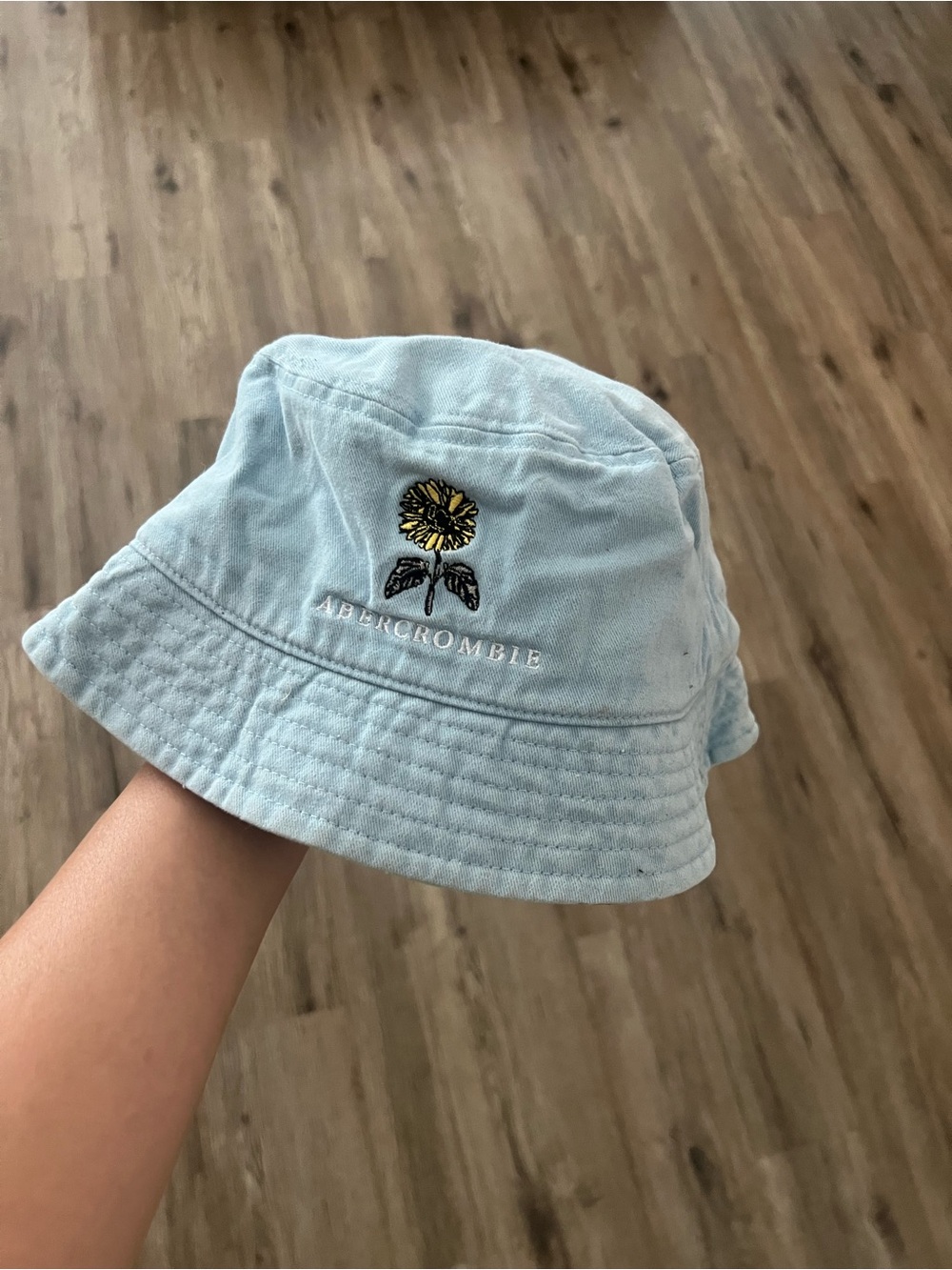 Abercrombie & Fitch Kids Sky Blue Bucket Hat with Sunflower Embroidery
